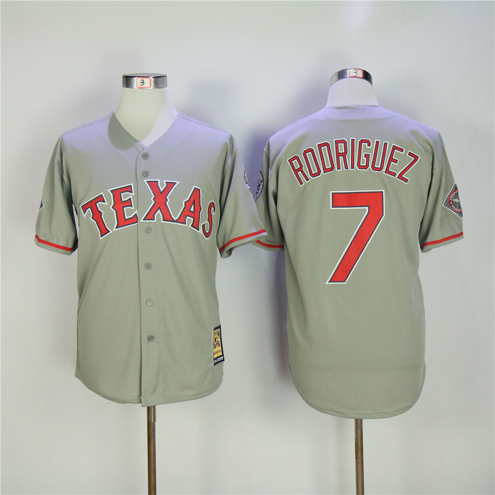 Men Texas Rangers #7 Rodriguez Grey Throwback MLB Jerseys